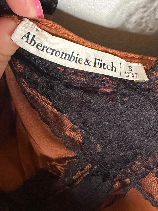 Abercrombie & Fitch Satin Lace-Trim Slip Dress in Bronze and Black - Picture 6 of 7